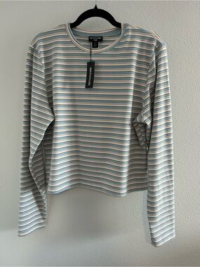 PrettyLittleThing Blue & White Striped Long Sleeve Top
